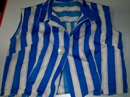 Camisa corta azul a rallas gruesas sin mangas | Años 80