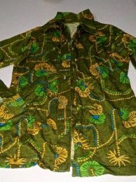 Camisa señora verde caqui estampado flores | Años 70