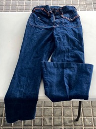 Pantalón tejano chica | Pata Elefante | con bolsillos delanteros ribeteados en rosa | Años 70