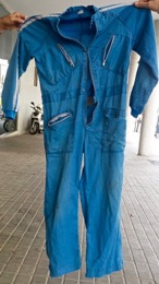 Mono mecánico azul celeste rayas blancas