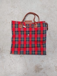 Bolsa plegable en loneta tartán y polipiel | 40 x h 50 cm