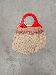 Bolsa compra de ganchillo y asa baquelita roja | 44 x h 50 cm