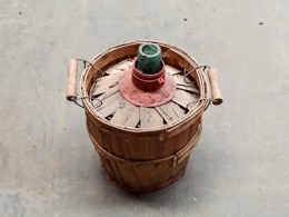 Garrafa de vidrio forrada con lámina madera | 5 litros | ⦵ 23 x h 33 cm
