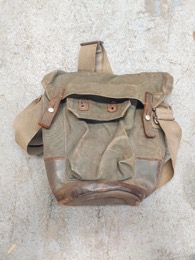 Bolsa_Macuto militar loneta caqui y cuero | 30 x 14 x h 30 cm