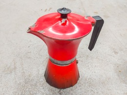 Cafetera italiana de hierro fundido esmaltada en rojo | Años 60