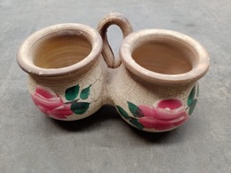 Macetitas colgantes barro cocido con dibujo rosas | 20 x 9 x h 10 cm