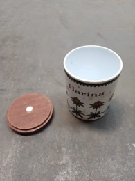 Tarro Harina madera y baquelita con motivos florales geométricos | ∅ 9 x h 12 cm