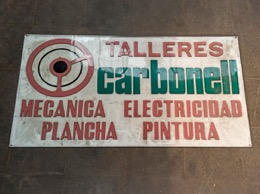 Placa cartel de talleres mecanicos CARBONELL Plancha y Mecanica | 126 x 70 x 0,4 cm