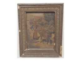 Marco moldurado con grabados y escena de lechera con vaca | 27 x 2 x h 32 cm